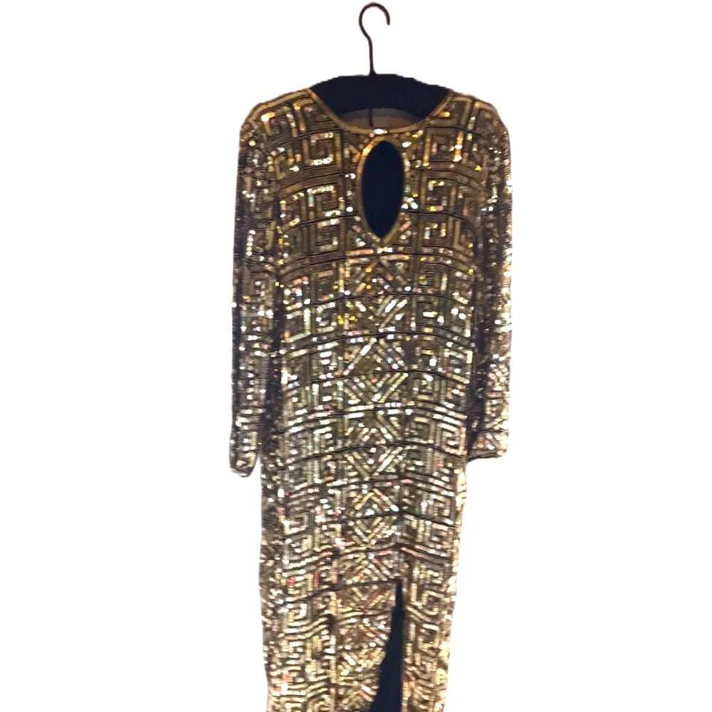 Sudi Creation Gold Sequined Evening Gown